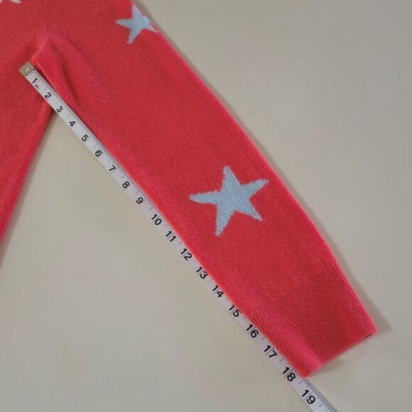 Cynthia Rowley Cashmere Coral Crewneck Long Sleeve Pullover With Stars Sweater - Picture 7 of 15